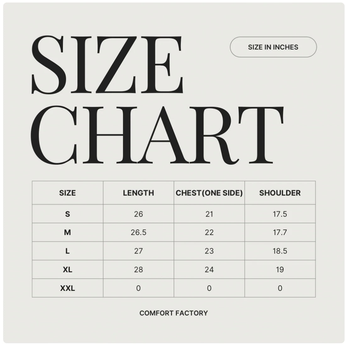 Stripes Imported Shirt size chart