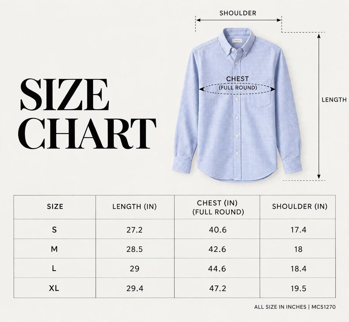 STRIPES SHIRTS MSC1270 size chart