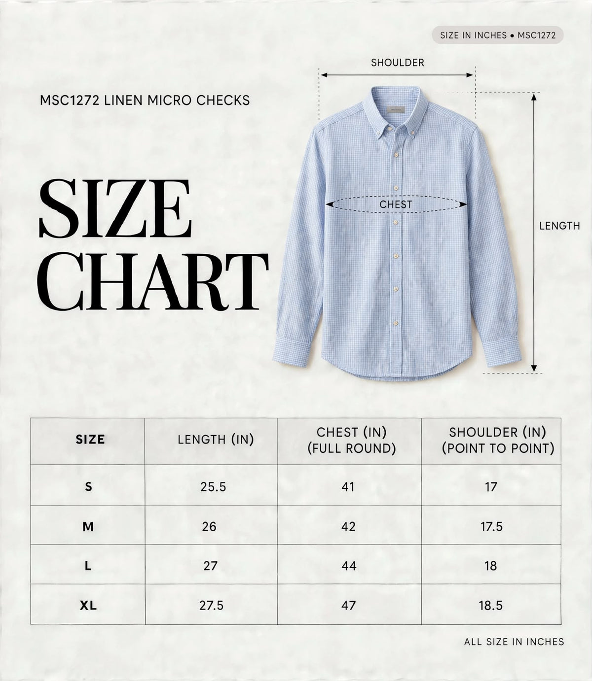 LINEN MICRO CHECKS MSC1272 size chart