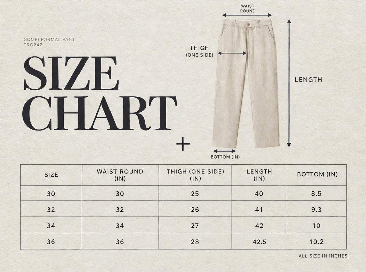 COMFI FORMAL PANT TRO242 size chart