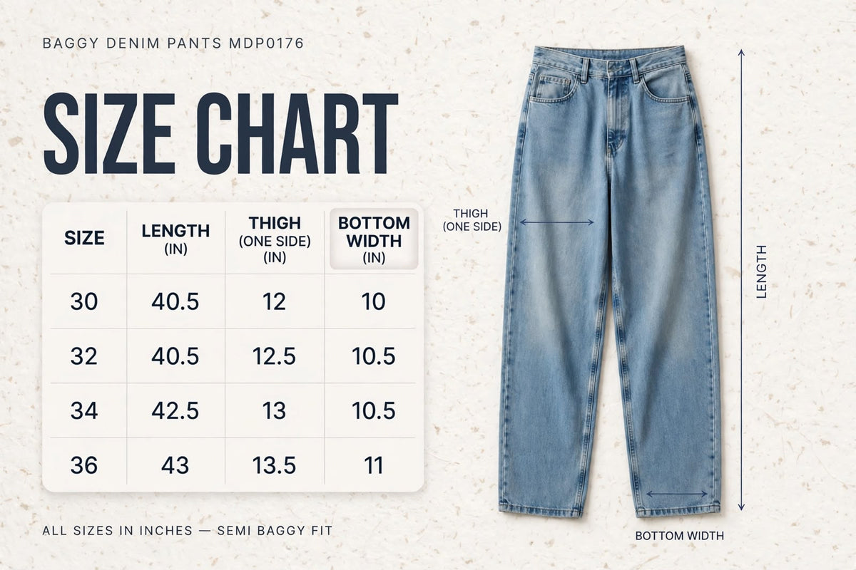 BAGGY DENIM PANTS MDP0176 size chart