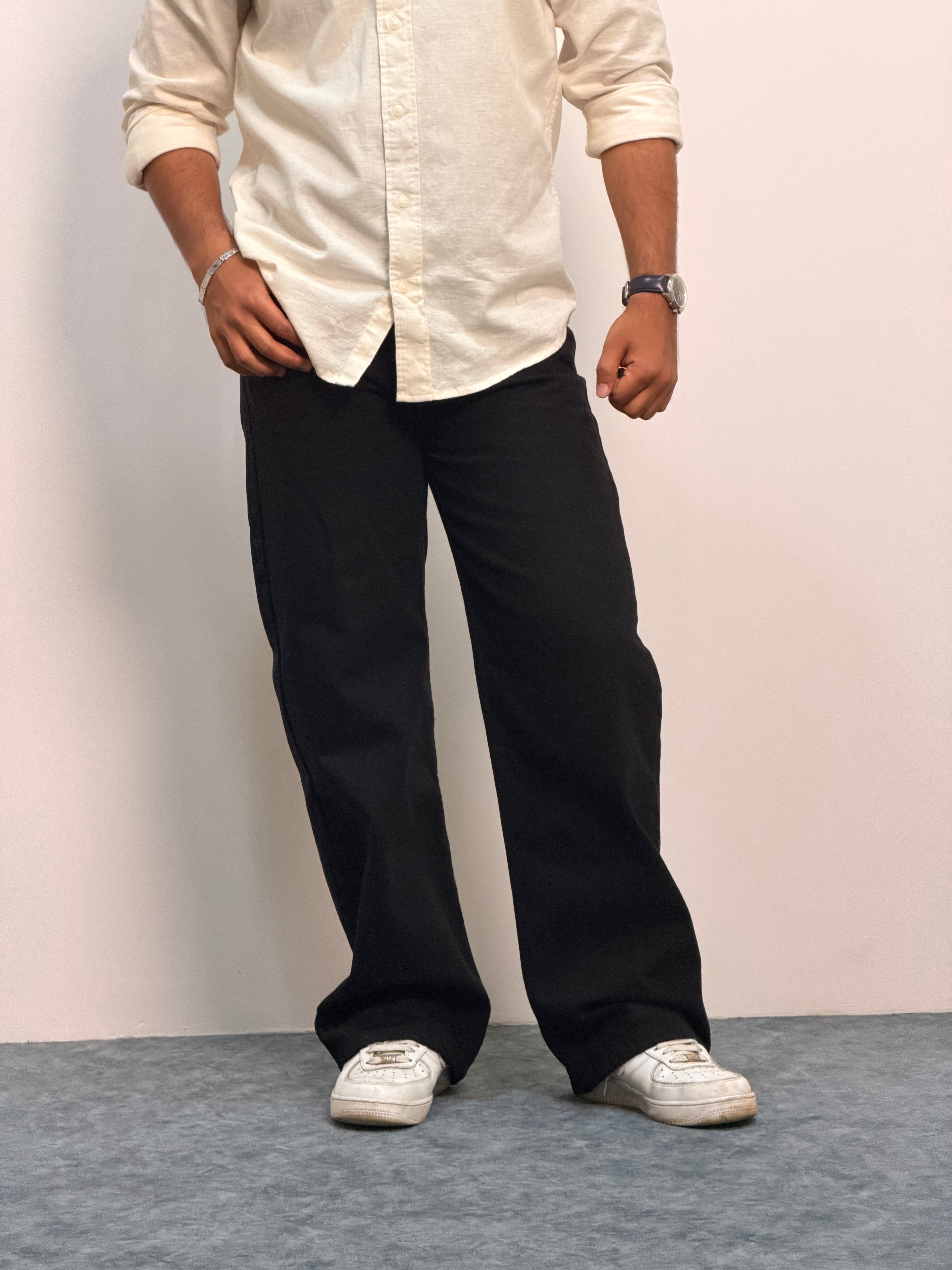 BLACK DENIM  BAGGY PANTS MDP0151