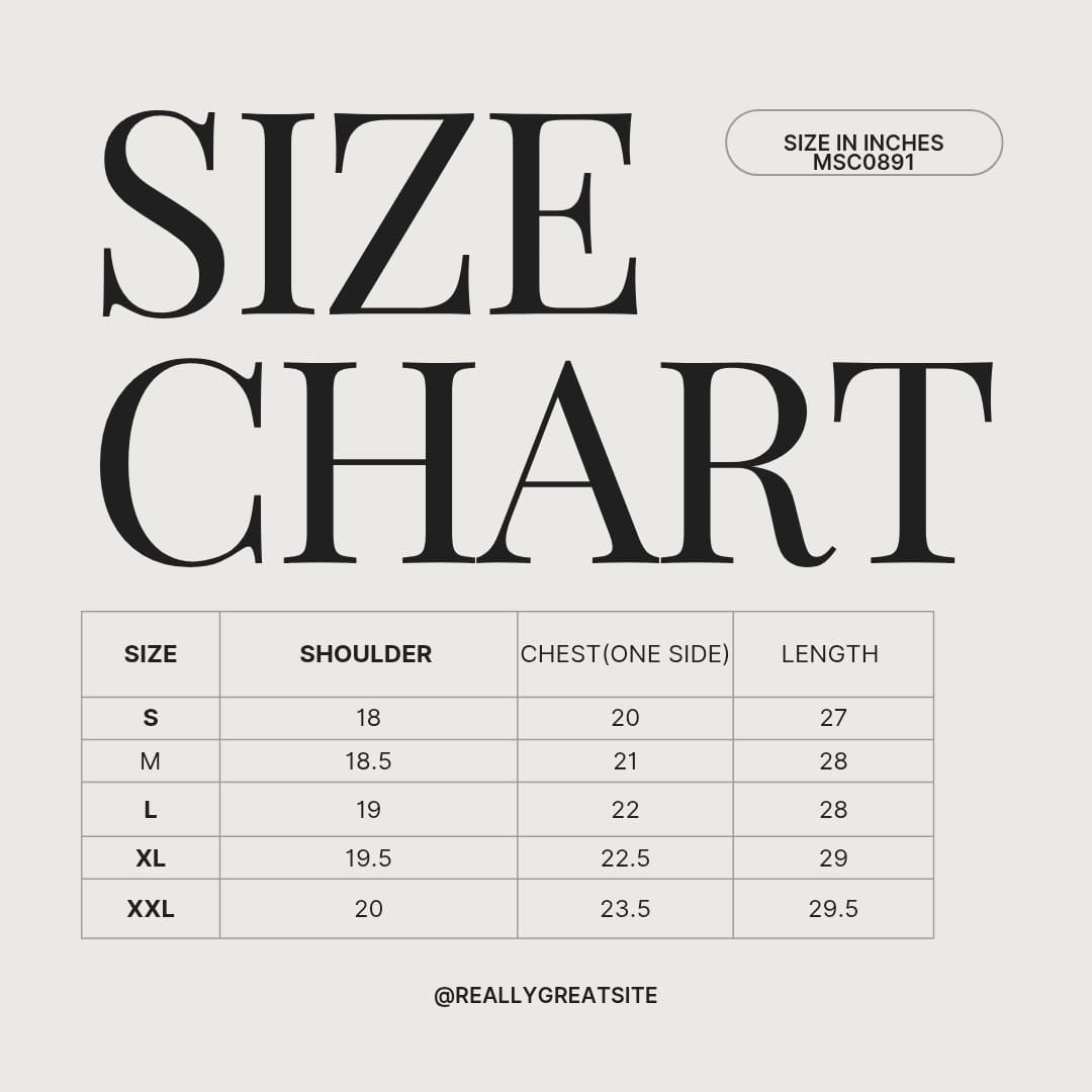 HALF SLEEVE MSC0891 size chart